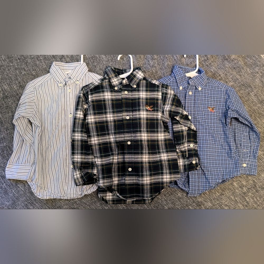 American Living Bundle Lot of 3 Plaid Striped Toddler Dress Church Shirts 2T